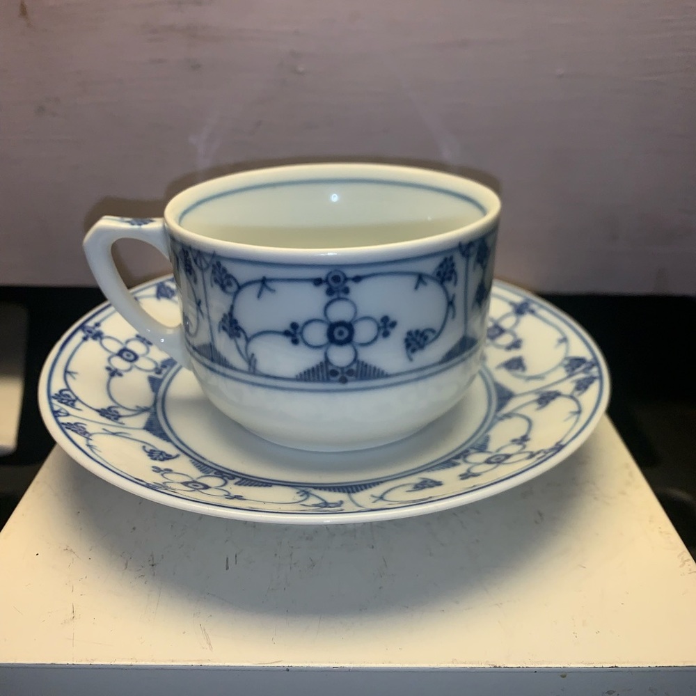 Rare German Makers Mark Blue Onion Cup & Saucer Set